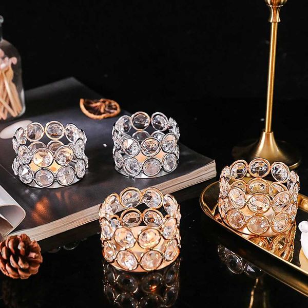 Crystal Tealight Candle Lantern Holders Gold Silver Candlesticks For Wedding Table Arty Table Centerpieces Home Decors Y240823