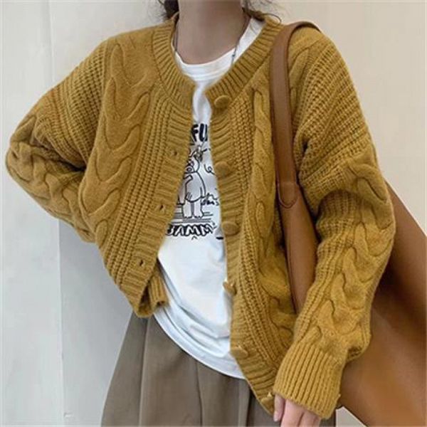 2025 New Simple literature and art Fried Dough Twists cardigan early spring Korean soft milk style loose sweater coat tide knitting
