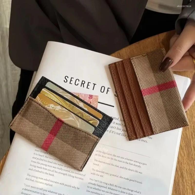 Card Holders Mini Vintage Style Leather Holder Elegant Design Ultrathin Coin Wallet Patchwork Pattern Multi-Functional Checkered