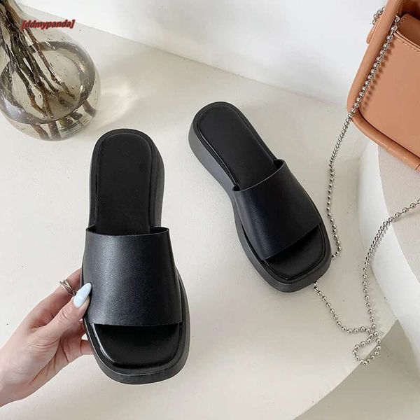 Slippers Women Thick Wedge Heel Outer Wear 2024 Summer New White Fashion Muffin Flat Bottom Solid Color Women&#039;s Shoes ddmypanda