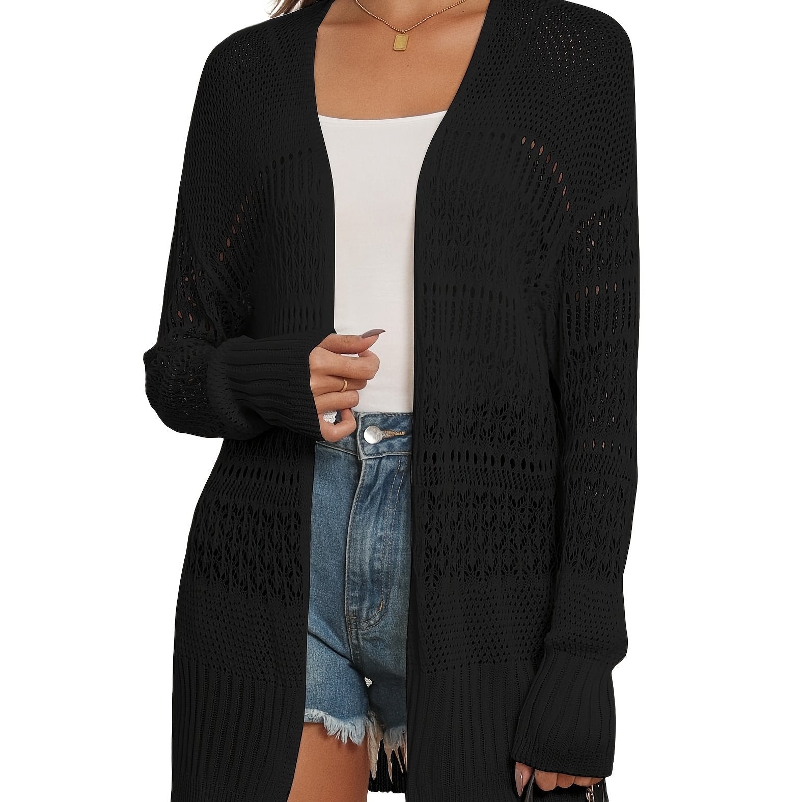 TEMU Womens Autumncardigans Lightweight Crochet Sweater Long Sleeve Kimonos Open Front Shrug Cover Up