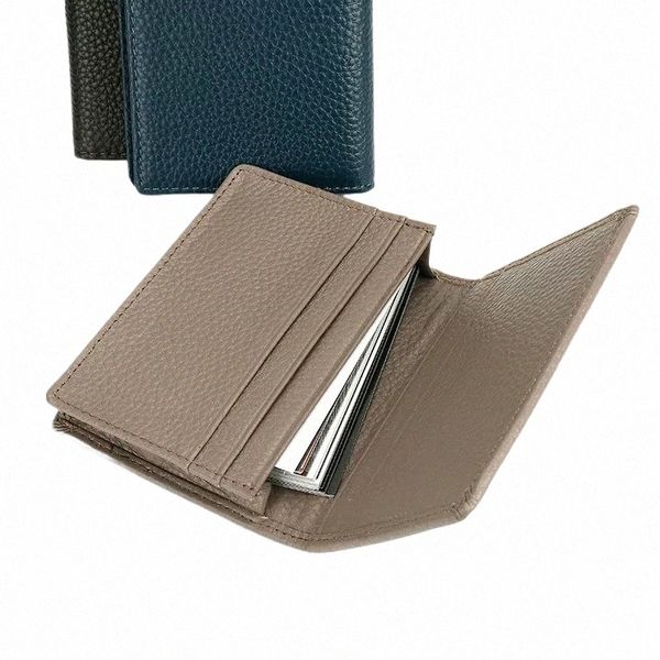 bifold Credit Card Holder Wallet Soft Genuine Leather Card Cases Small Business Card Holders Purse Men Mini Gray Cardholder 16TR#