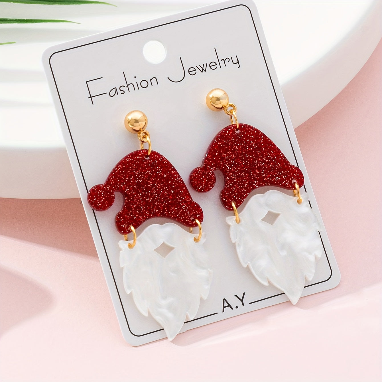 TEMU 1 Pair Women's Elegant & Dangle Earrings - Red & Golden Glittery Hoops With & Red Hat - Jewelry For Christmas, New Year's, Valentine's -