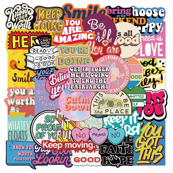 50 personalized English phrase graffiti for laptops, water bottles, skateboards, phone cases, waterproof stickers