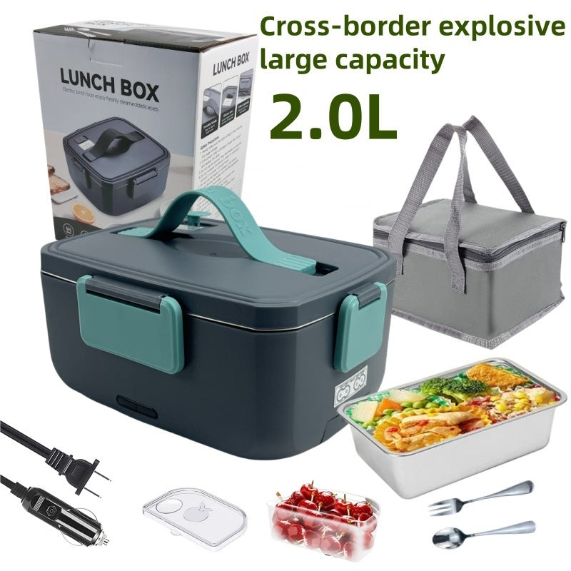 220+12-24v Electric Lunch Boxes Car Plug-in Portable Water Free Fast Heating Bento Lunchbox With High Power 90W And Large Capacity 2.0L