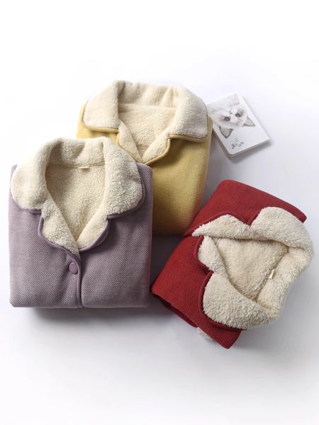 Artistic sleepwear for women in autumn winter, made of chenille composite wool lamb wool, thickened and warm, with long sleeved home clothin