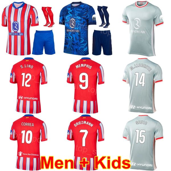 Club 24 25 Soccer Atletico Madrids Jersey Men Youth LLORENTE GRIEZMANN KOKE SORLOTH CORREA BARRIOS ALVAREZ LINO LE NORMAND WITSEL AZPILICUET