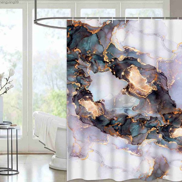Shower Curtains Grey Gold Marble Ink Texture Shower Curtain Set Abstract Modern Shower Curtain for Bathroom Decor Waterproof Washable Fabric