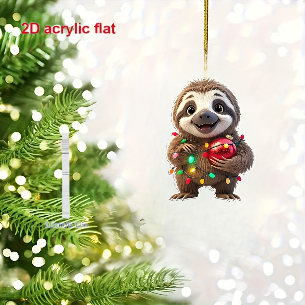 TEMU 2d Flat, Cute Sloth Christmas Ornament - 2d Flat Acrylic Hanging Decoration With Eyes & Red Scarf, Lightweight Car Mirror, Backpack & Keychain