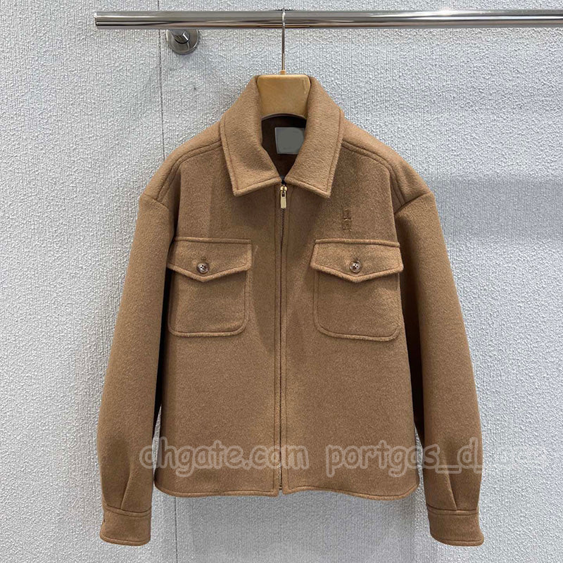 Luxury Women Zipper Lapel Jacket Designer Brown Long Sleeve Coat Brand Spring Autumn Elegant Crop Outerwear