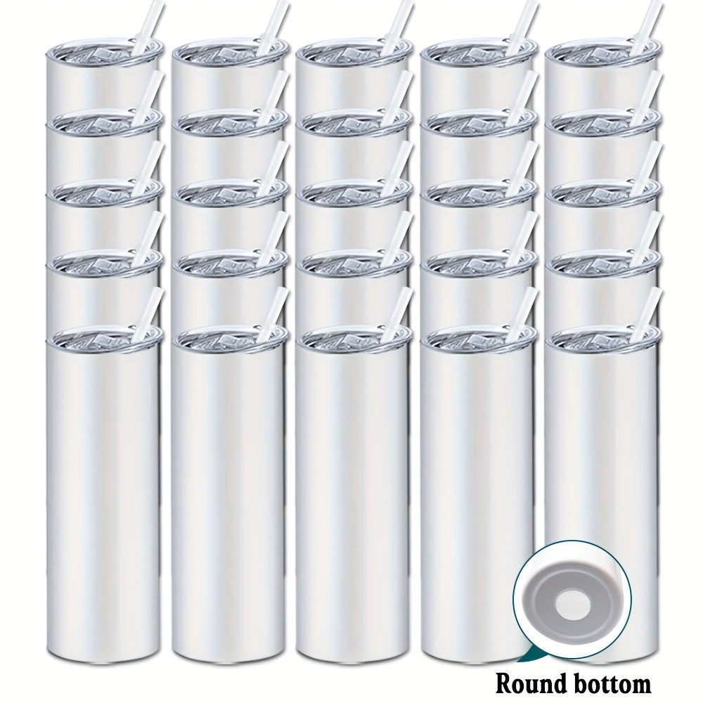 TEMU 4-10-25-50 Pack Local Warehouse Glossy Skinny 20oz Sublimation Tumblers Round Bottom Stainless Steel Double Wall Insulated Tumblers Sublimation