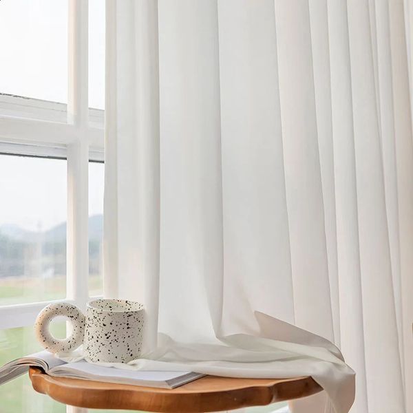 Curtain thick density soft chiffon silk like cream white transparent curtains suitable for living rooms bedrooms windows cabinets folding ki