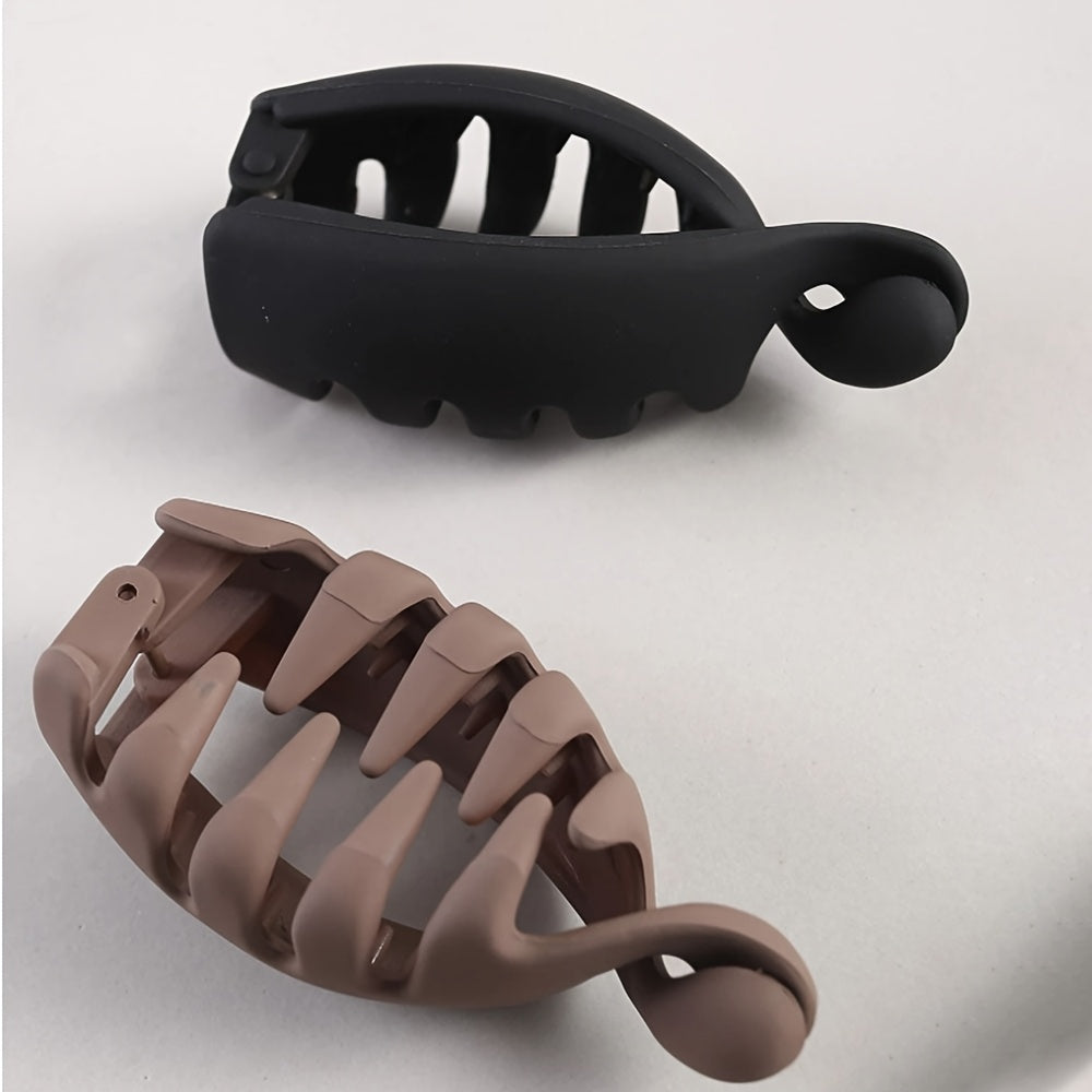 TEMU 2pcs Women's Banana Hair Clips - Elegant Vertical Twist Ponytail Holders With , Light Beige & Black, Hair, Minimalist Hair Accessories, Hair