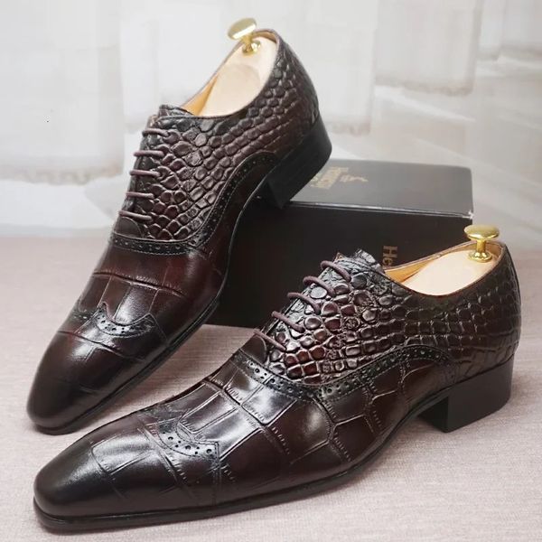Elegant mens shoes lace brown black print casual dress mens shoes wedding office mens shoes 241108