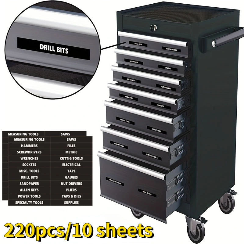 TEMU 220pcs- 10-sheet Tool Box Label Sticker Set - Machine Organizer Decals For Home & Industrial Use