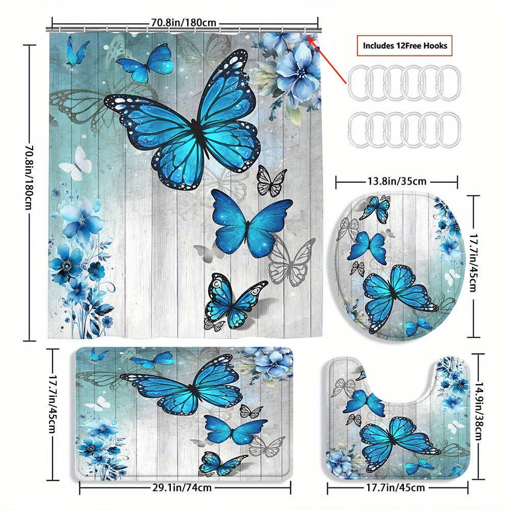 TEMU 4pcs Christmas Shower Curtain Set, Yak Shower Curtain, Red Shower Curtain, Bathtub Cow Shower Curtain, Shower Curtain Waterproof Fabric Bathroom