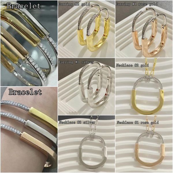 Lock bangle full stone bracelet necklace earrings jewellery Titanium Steels with gift box