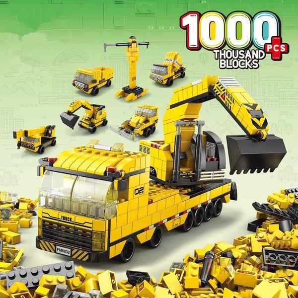 6in1 NEW Excavating Machinery Engineering Vehicle Crane Car Truck Material Handler Model Building Blocks Sets Bricks Toy CityC250212