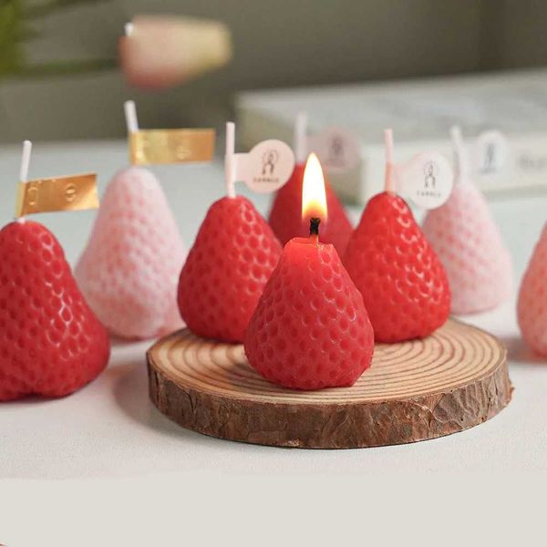 4 soy wax strawberry scented candles creative birthday party gifts home decor decorations decorative fragrances strawberry shaped candles W2