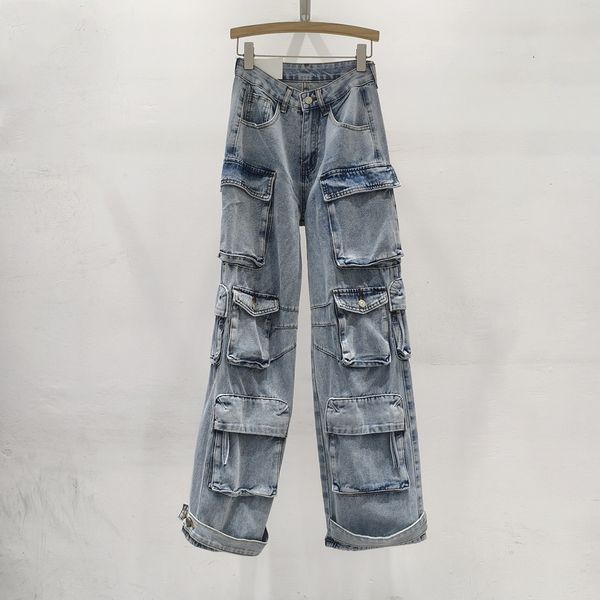 autumn straight leg pants loose pants heavy industry large pockets stir fried salt workwear jeans womens fashion 241126