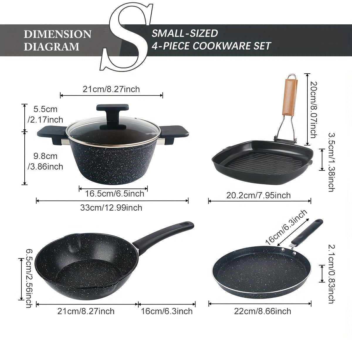 TEMU 4pcs Cookware Set With Frying Pan, Black - Durable Aluminum, Includes Spatula, Ladle, And Whisk - Healthy Cooking, Kitchen Essentials|modern