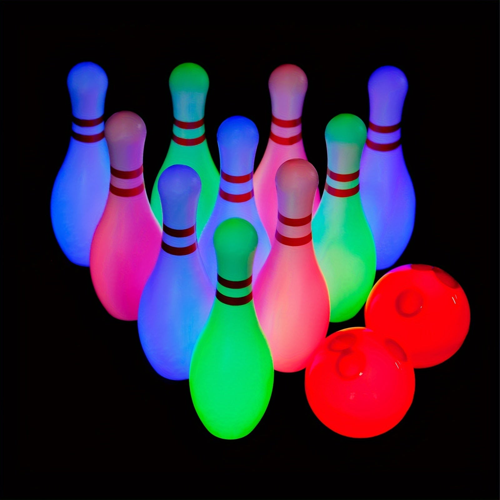 TEMU Light Up Kids Bowling Set Includes 10 Pins And 2 Balls, Toy Set For Kids Toddler Indoor & Outdoor Games For Boys Girls 12pcs, Height 7.87inch