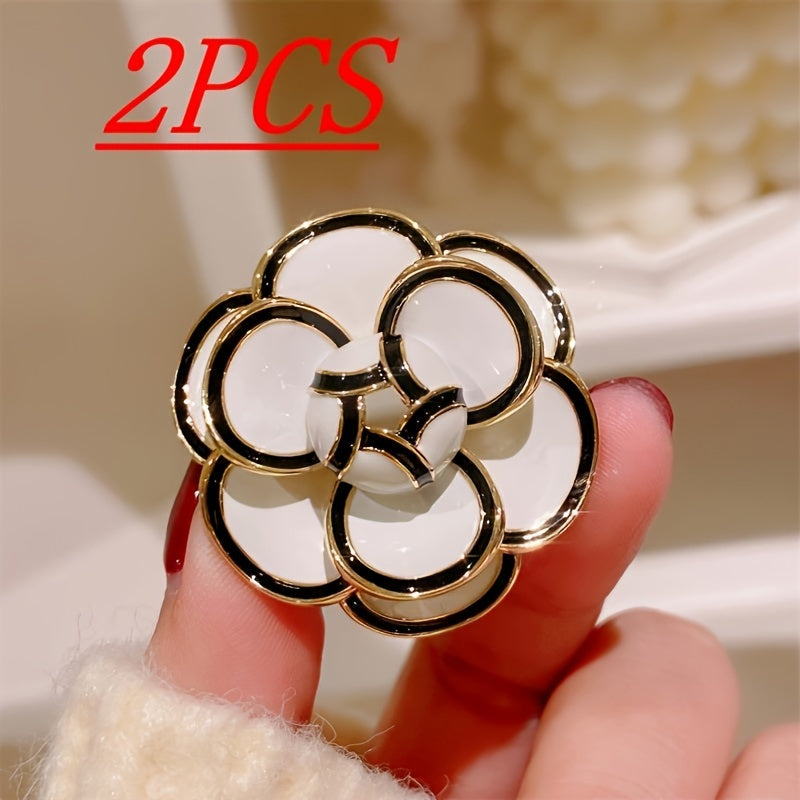 TEMU French -plated Camellia Brooch Pin - 5-petal White Flower Collar Clip, 5-layer Camellia Flower For Blouses, Jackets, Dresses - July Birthstone