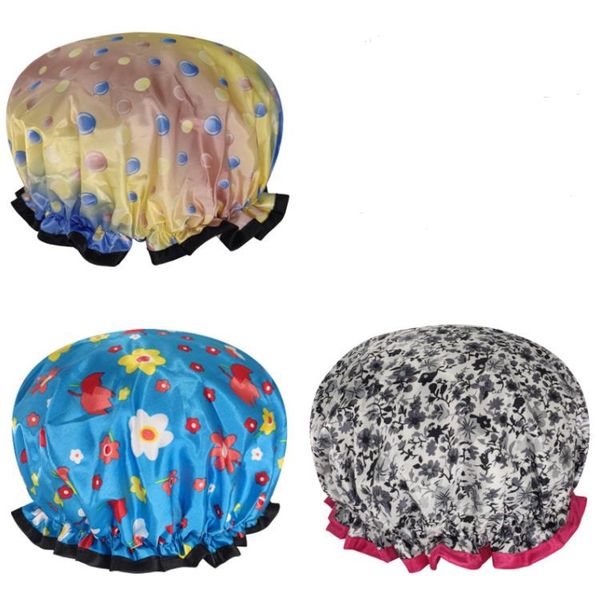 Waterproof Bath Shower Caps Fashion Pattern PEVA Double Layer Women Showers Hair Protect Shampoo Fume-proof Hat Reusable SN5041
