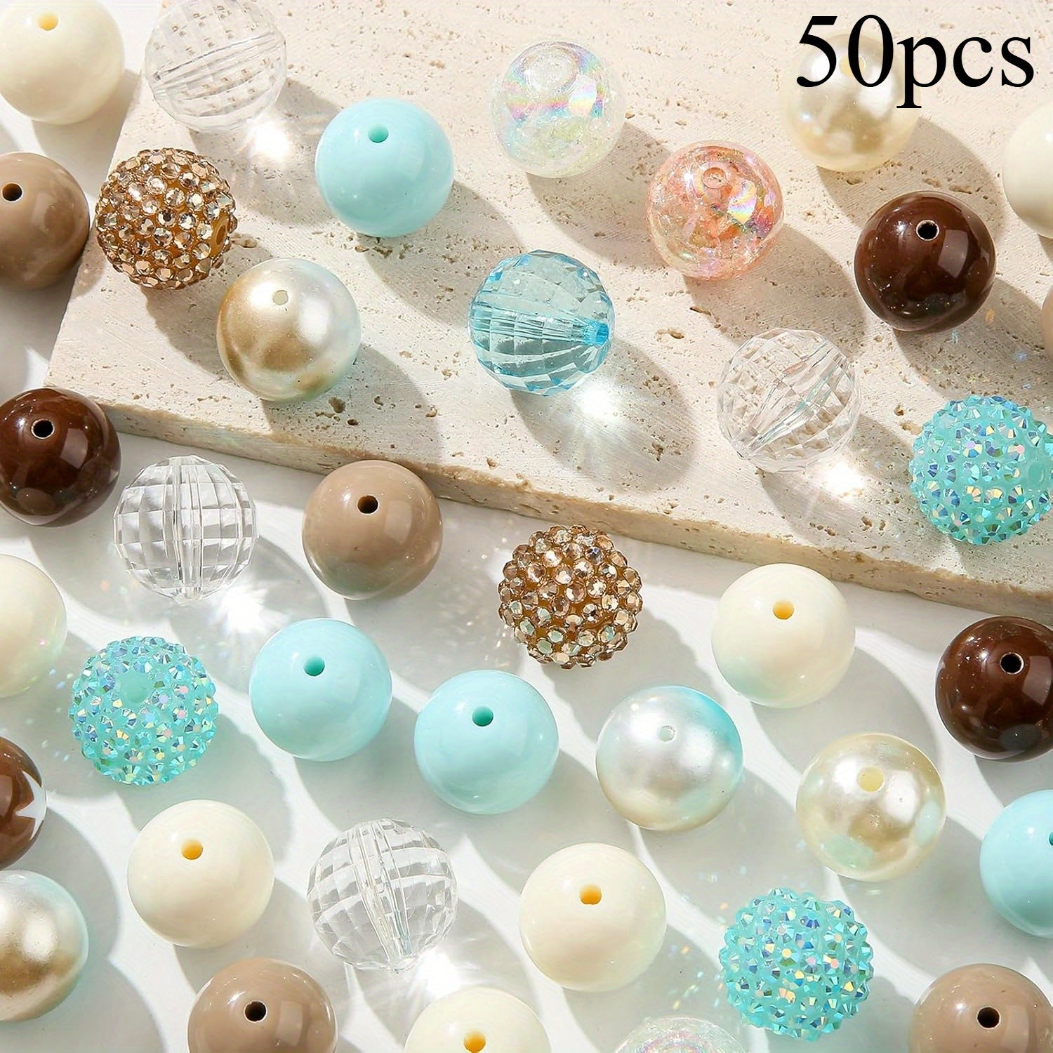 TEMU 50pcs 20mm Ocean Retro Gradient Bubble Gum Beads - Multi- Transparent Acrylic Craft Beads For , Pen Charms, Shoe Boot Accessories - Christmas