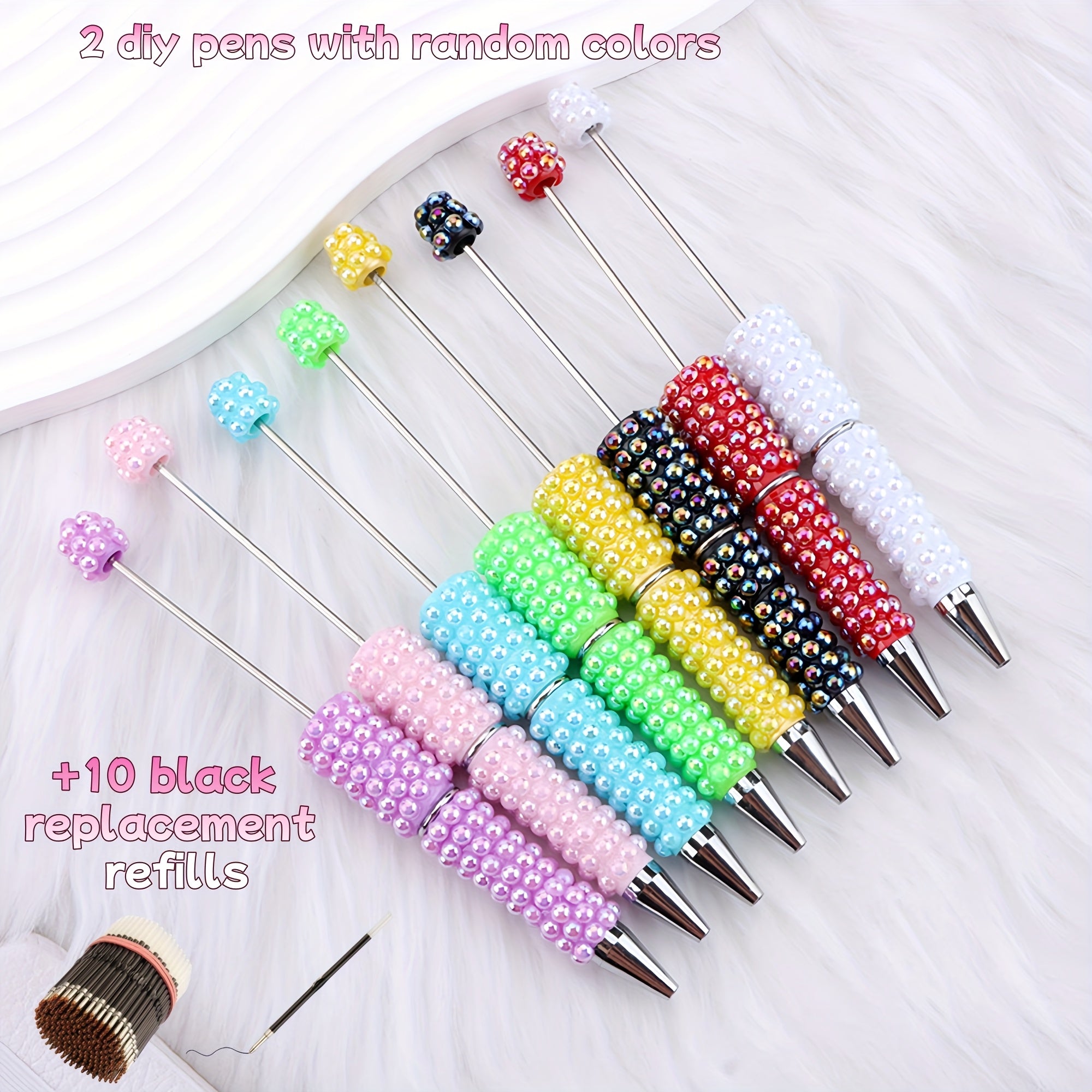 TEMU 12pcs Set, Inlaid Artificial Pearl Beaded Round Pen Jewelry Diy Craft Kit For Making
