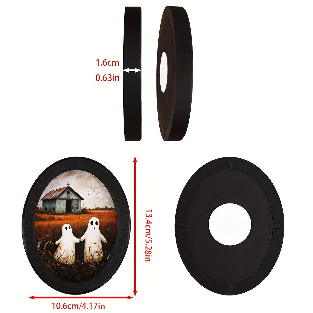 TEMU Bohemian Photo Frame - Oval Plastic Frame With 2 Adorable & Autumn Flowers, Black Holiday Decor For Home-office, Multi-occasion Use (halloween,