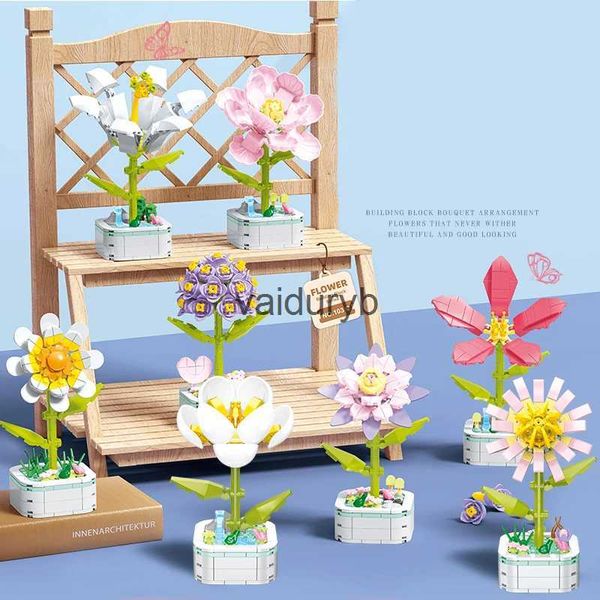 Bloc Creative wer Building Immortal Potted Plants Assembly Block Toy Set Desktop Decoration Childrens Birthday Gift H240527