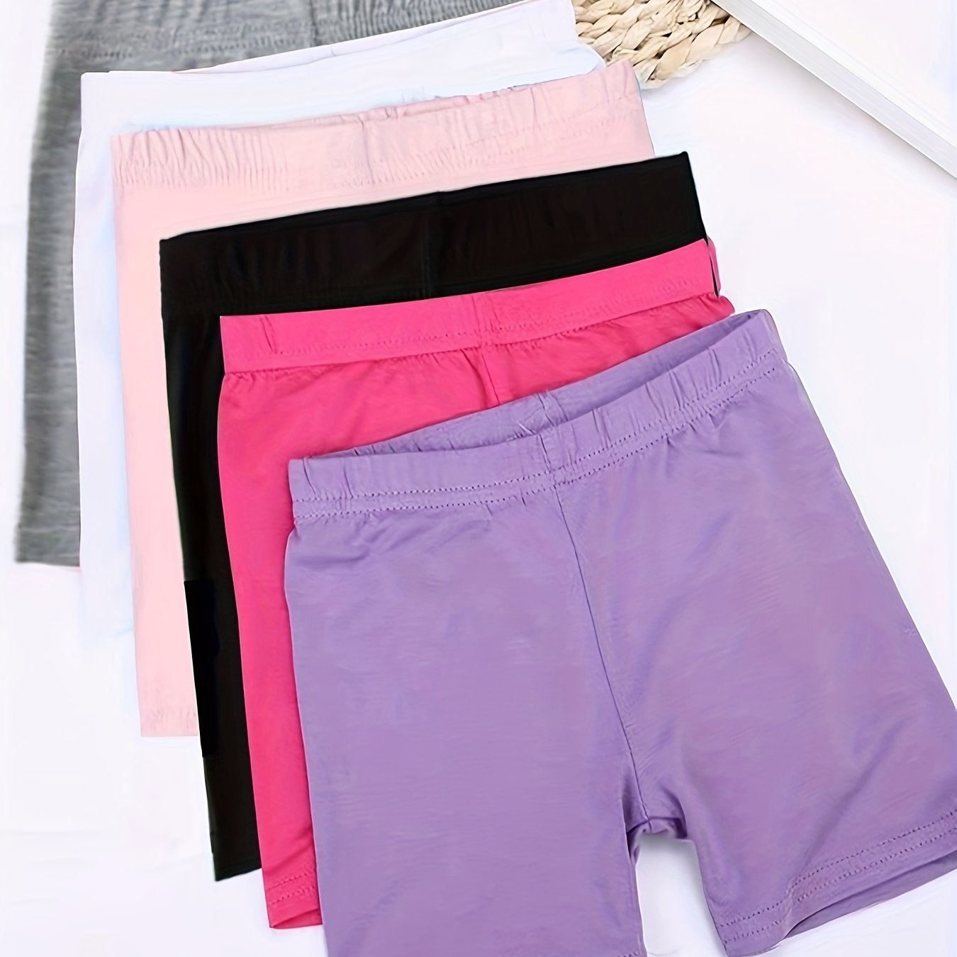 TEMU 6pcs Girls' Modal Biker Shorts - Soft, Stretchy, Mid-rise Safety Shorts For & - Gray, Pink, Black, Purple - Dance, Under Dress & Casual Attire,