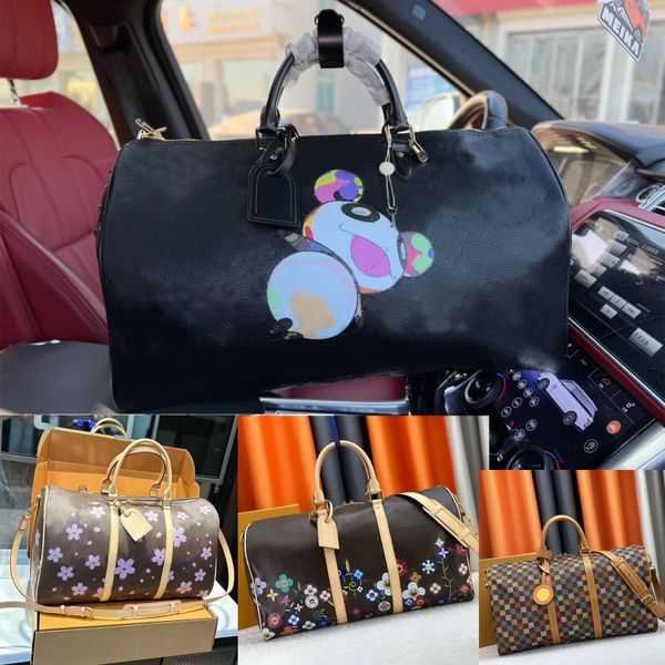 women travel bag leather takashi murakami handbag luxury cherry blossoms designer panda genuine leather tote colorful duffel bags composite