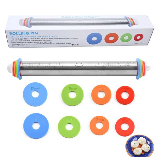 43cm Stainless Steel Adjustable Rolling Pin Fondant Rolling Pin Cake Roller Dough Rolling Pin Bakeware Tools 240729
