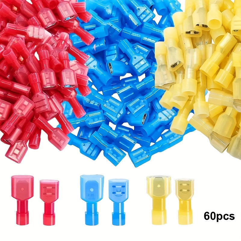 TEMU 40-60pcs Nylon Fork Connectors - Colorful, Insulated, Copper Contacts For Secure Electrical Connections, Ideal For Diy Projects And Electronics