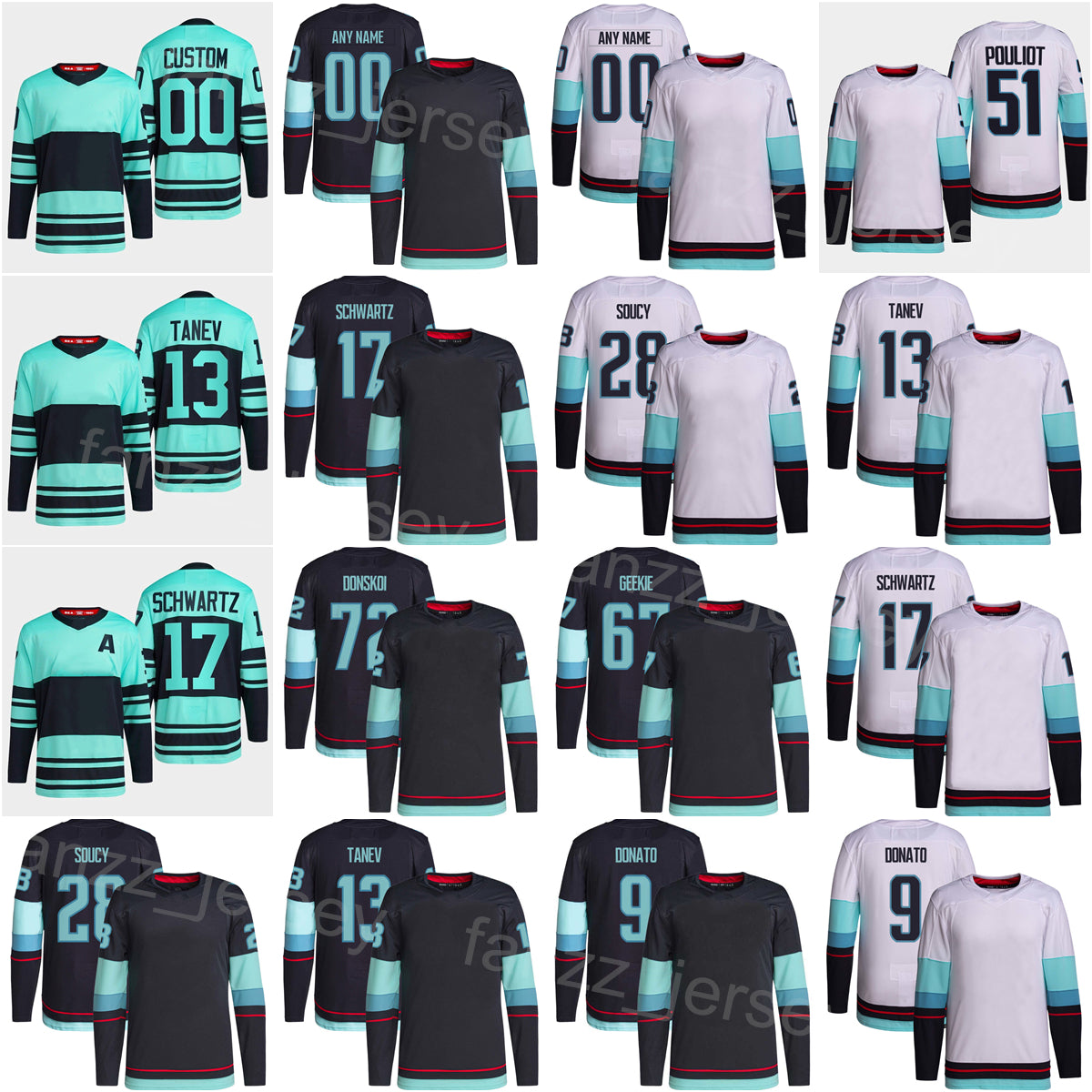 2023 Reverse Retro Hockey 17 Jaden Schwartz Jerseys 13 Brandon Tanev 31 Philipp Grubauer 67 Morgan Geekie Ryan Donato Joonas Donskoi Carson Soucy Cu