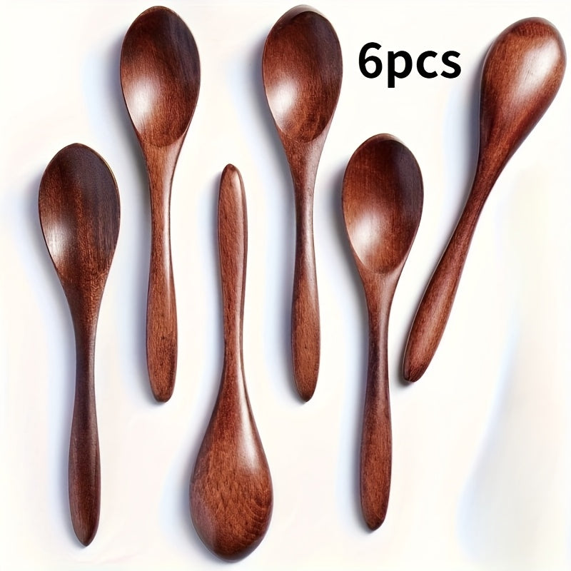 TEMU 6pcs Handmade Wooden Spoons, Approximately 14.5cm Long Stirring Spoon, Coffee Spoon, , Dessert Spoon, Small Wooden Utensils For Hotels And