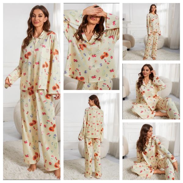 Women&#039;S Sleepwear Womens Sleepwear 2 Piece Printed Pajama Set For Women Cute Stberry Floral Fruit Pattern Shirt Pants Button Up Outfit