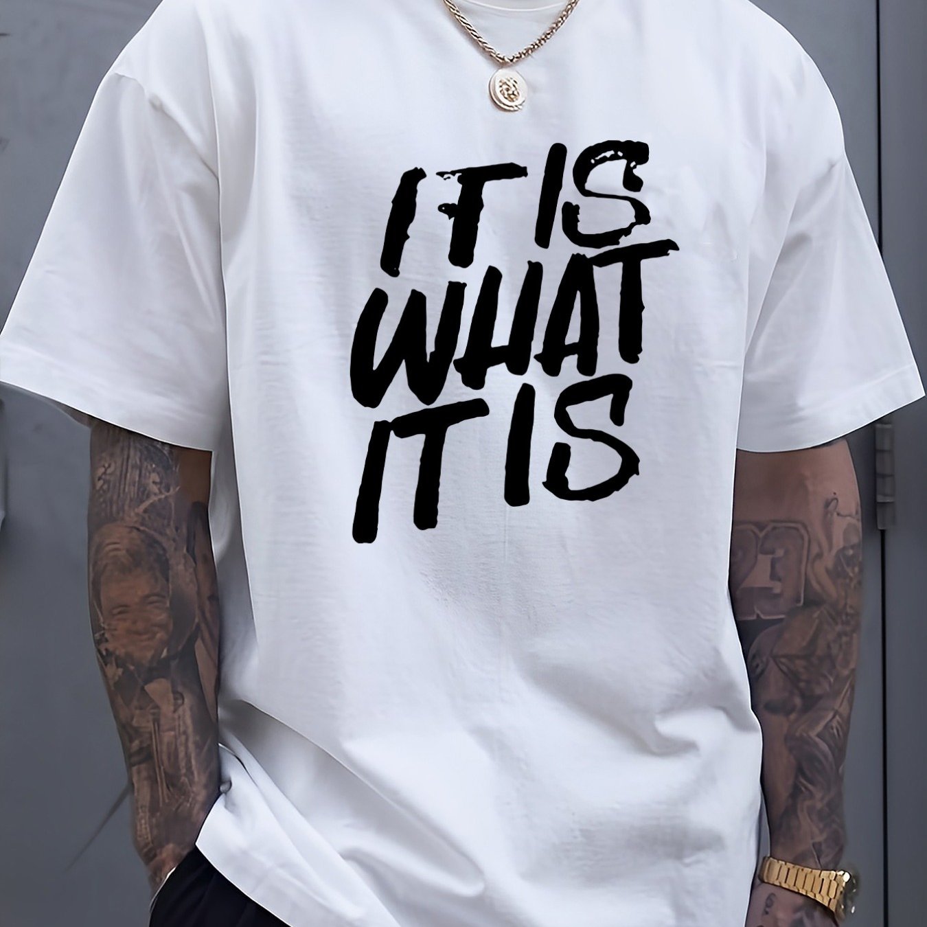 TEMU Men's Casual Cotton T-shirt - " What " Graphic Tee, Breathable & Soft Short Sleeve For Summer, Comfortable Round Neck, Casual Attire, Training,
