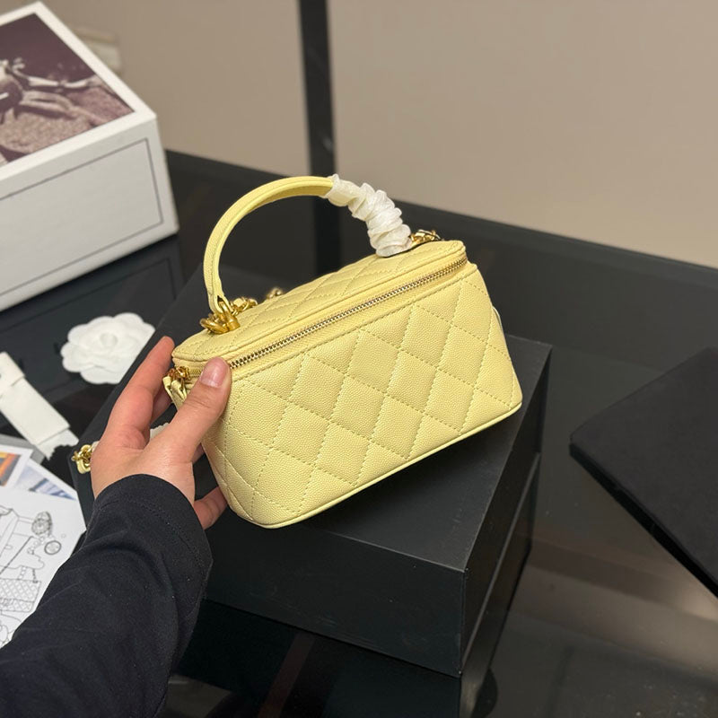 Leather Handle Designer Women Cosmetic Cases Bag Caviar Pattern Portable Vanity Box Golden Hardware Zipper Cross Body Lipstick Makeup Handbag with M