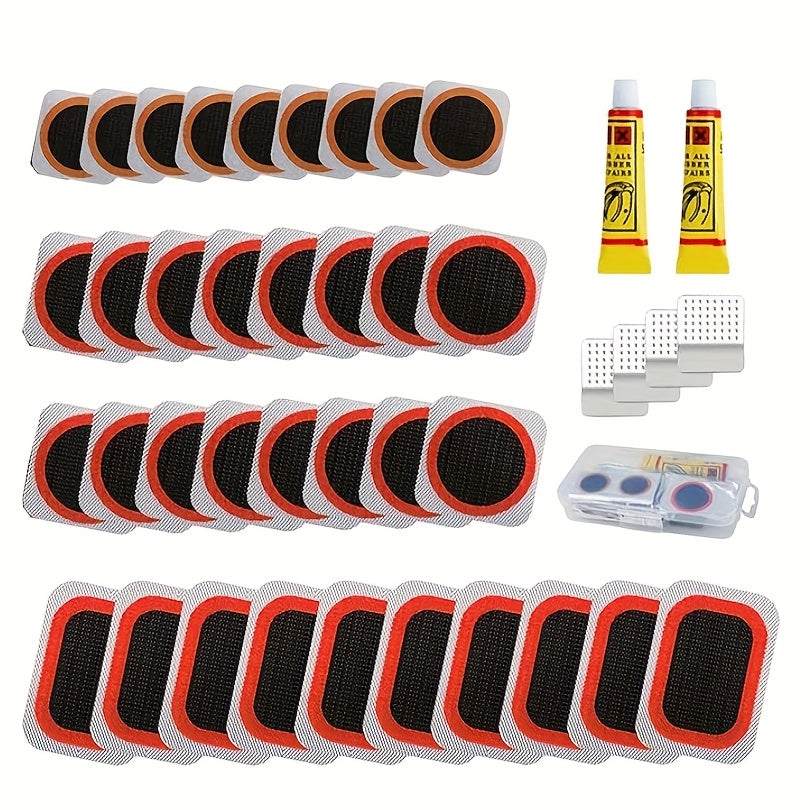 TEMU Bike Tire Repair Kit, Bike Tire Repair Kit, Bicycle Inner Tire Patch Repair Kit With 32pcs Vulcanizing Patches, Metal Rasp, Tire Patch Kit For