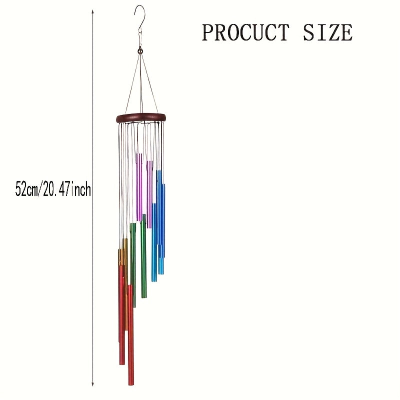 TEMU 1pc Wind Chime Decoration, 12 Colored Metal Tubes And Wind Chime Hooks, Outdoor, Home, Yard, Garden, Outdoor Souvenir Wind Chime Gift Decoration