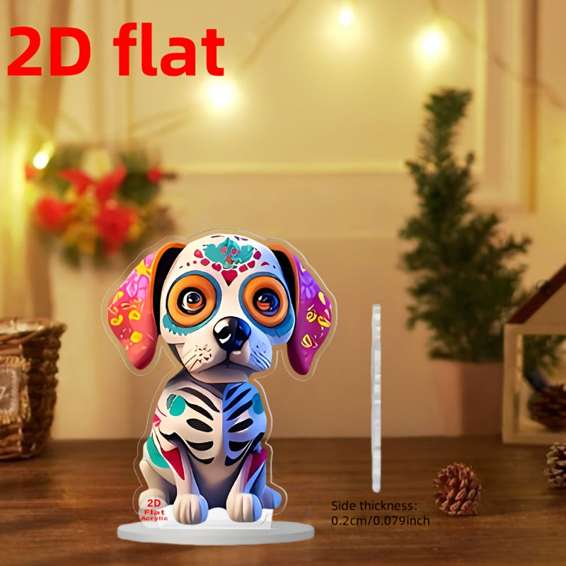 TEMU 2d Flat, 2d Flat Acrylic Sugar Dog Desktop Decoration - Vibrant Colorful , 7.8x5.9 Inch Decor, No Batteries Needed, Ideal Holiday Gift, Festive