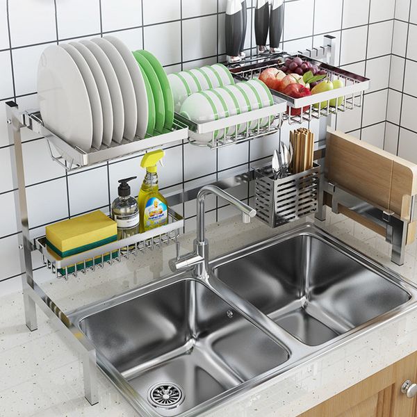 Dish Racks Stainless Steel DIY Rack Kitchen Organizer Multi-Function Tableware Drain Storage Basket Tools 230111