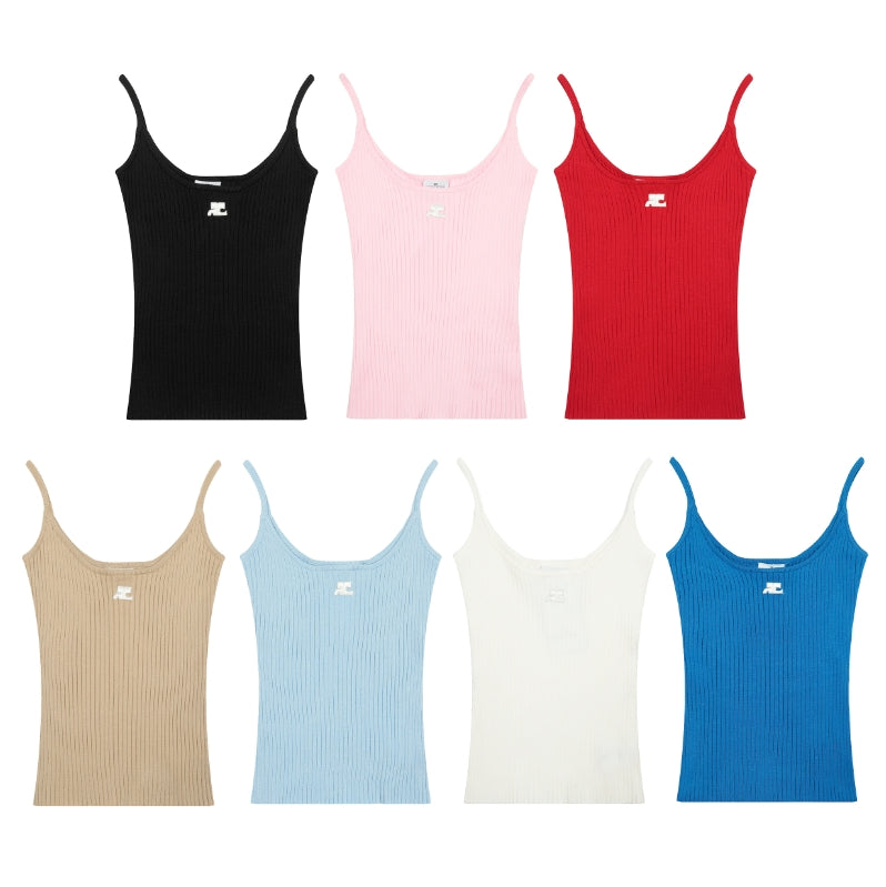 Women&#039;s Tanks Halter Top Camisole Camis Strappy Base Shirt Designer Tops Tees Embroidery Knitting Clothing Apparel 7 Colors Elastic Freesize