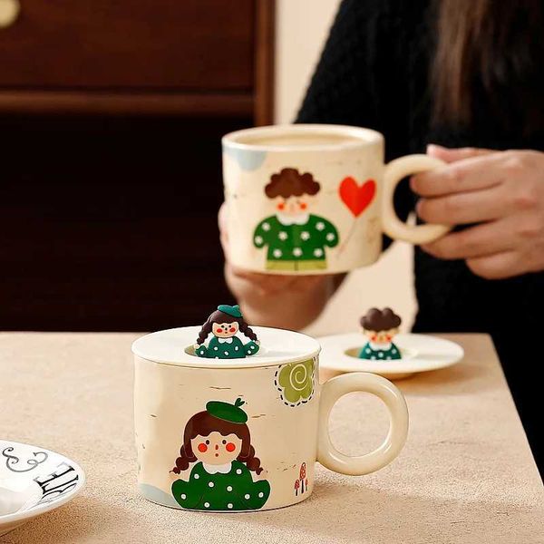 Vintage cute style ceramic coffee cup for boys and girls breakfast milk juice cup can be given as a gift to couples and children CL240905