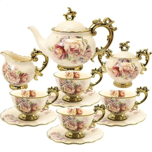 15 ceramic tea sets floral vintage Chinese coffee sets large tea cups ceremonial tea sets kitchen restaurant bar home decor 240925