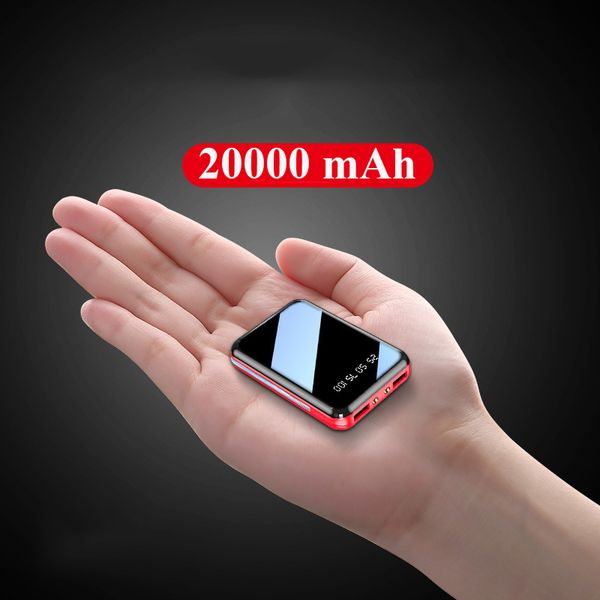 20000mAh Mini Power Bank Portable Charger Mirror Screen LED Digital Display Powerbank External Battery Pack Power Bank Poverbank
