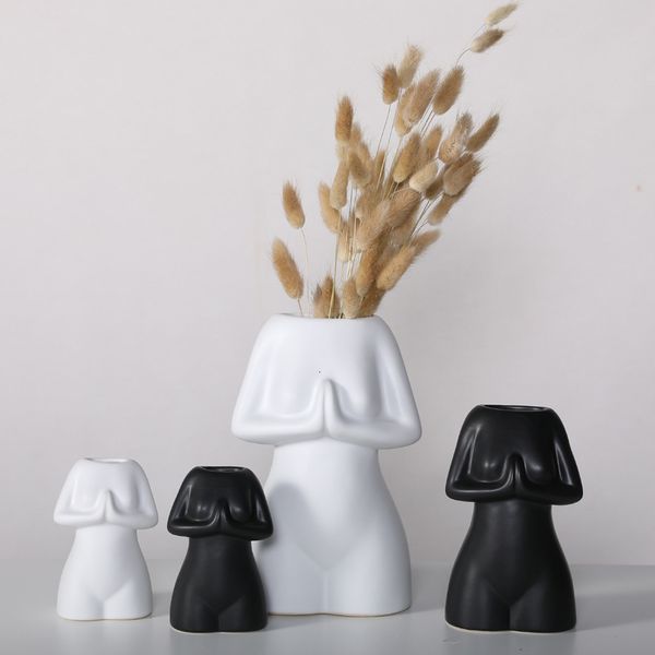 ddmygifts Modern black and white yoga character vase dried living decoration, flower arrangement, wine TV cabinet, tea room decoration A
